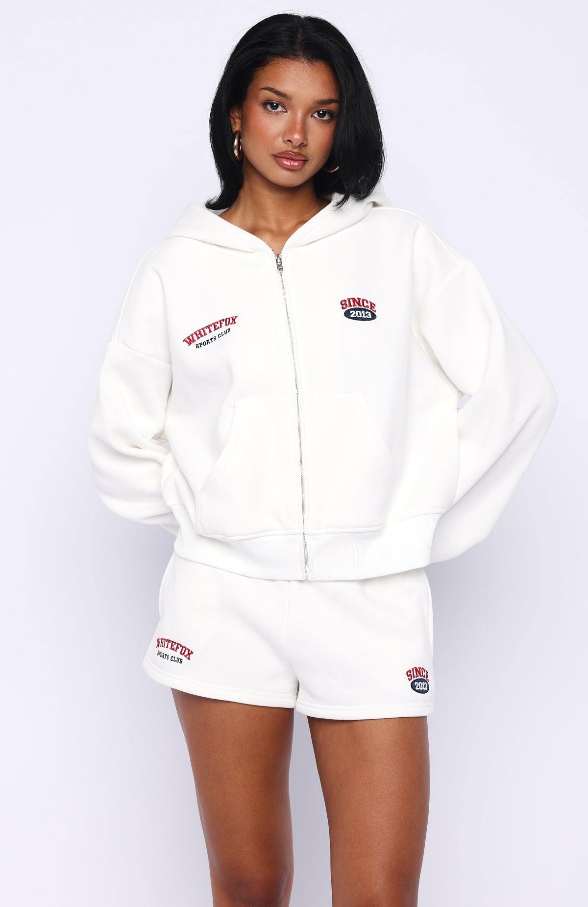 Up For Anything Boxy Zip Front Hoodie White